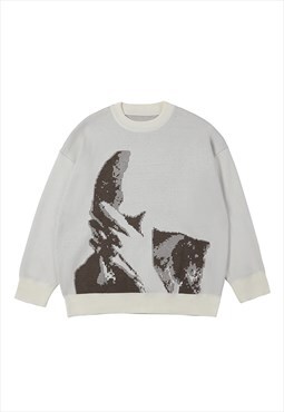 White Frank Ocean Graphic knitted jumper fans unisex
