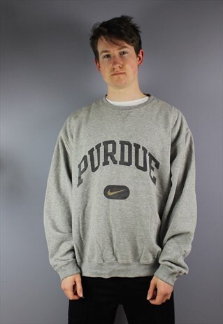 VINTAGE NIKE PURDUE SWEATSHIRT IN GREY WITH PRINTED LOGO