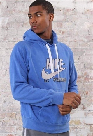 VINTAGE NIKE BIG SPELL OUT LOGO HOODIE BLUE