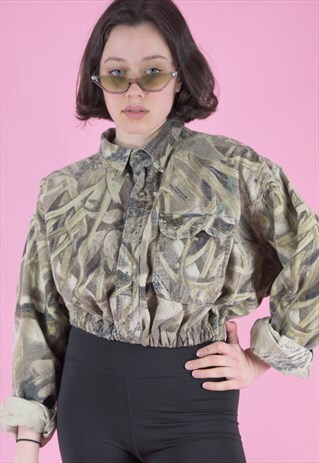 VINTAGE REWORKED CROP JACKET ORIGINAL US ARMY IN BEIGE CAMO
