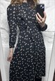 Black Floral Long Sleeved Boho Dress - Small