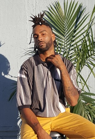 90S MINIMALIST SPORTSWEAR VERTICAL STRIPE BANDED POLO XXL