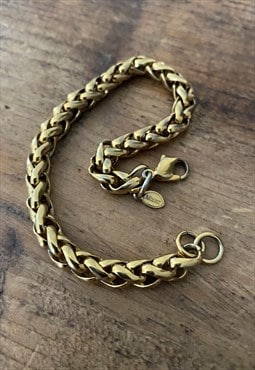 Monet 80's Vintage Gold Metal Woven Link Chain Bracelet