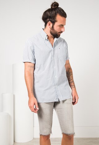 VINTAGE 80S TOMMY HILFIGER SHORT SLEEVE SHIRT/ S4076