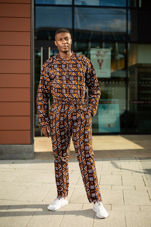 Men's African Suit In Brown Mud Cloth