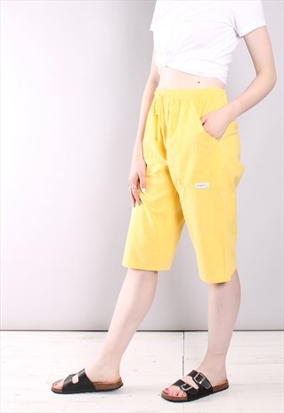 VINTAGE 80S YELLOW TEXTURED MIDI BEACH SHORTS