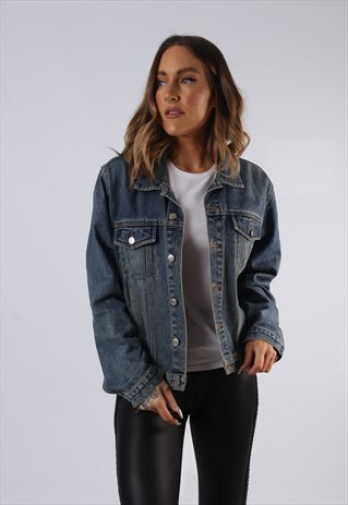 VINTAGE DENIM JACKET OVERSIZED FITTED UK 16 XL (HC3M)