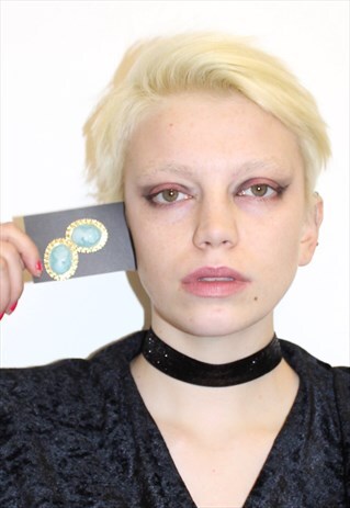 OVERSIZED LARGE CAMEO EARRINGS BLUE GOLD