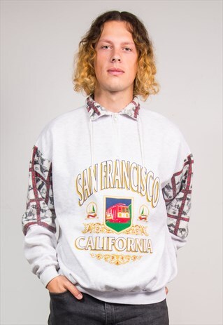 90'S GREY QUARTER ZIP SAN FRANCISCO SWEATSHIRT JUMPER