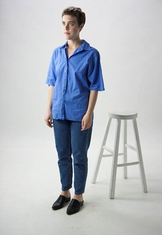 PINDOT BLUE BLOUSE / VINTAGE OVERSIZED BUTTON UP