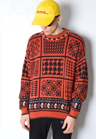 VINTAGE 90S ORANGE KNIT CHECK JUMPER