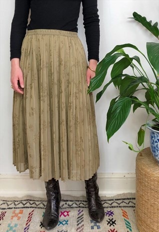 VINTAGE 90S BEIGE & GOLD PLEATED SKIRT