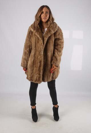 VINTAGE FAUX FUR COAT JACKET SHORT MID UK 14 - 16 (HBF)