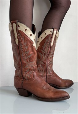 Vintage Y2K star leather cowboy boots in russet & beige