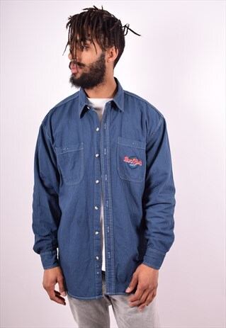 HARD ROCK CAFE MENS VINTAGE DENIM SHIRT MEDIUM NAVY BLUE 90S
