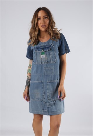 VINTAGE DENIM DRESS BICH REWORKED DUNGAREES UK 8 - 10 (DDA)