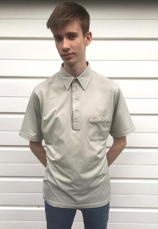 MENS VINTAGE FARAH 70S 80S BEIGE SHORT SLEEVE POLO SHIRT TOP