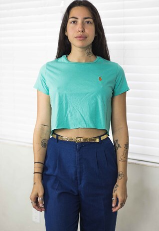 VINTAGE POLO RALPH LAUREN CROP TOP REWORKED LOGO 90S M 2.7