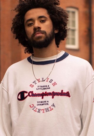 VINTAGE CHAMPION PRODUCTS SWEATSHIRT IN WHITE, RED AND NAVY