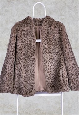 Vintage Faux Fur Jacket Leopard Print Women's Medium
