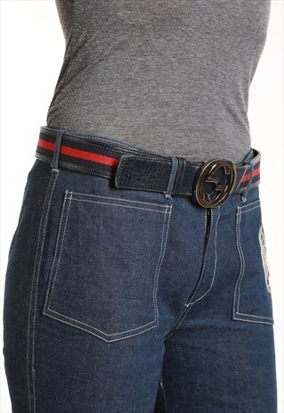 GUCCI NAVY AND RED STRIPED BELT