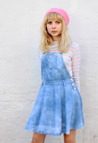 VINTAGE 90S TIE DYE DENIM DUNGAREE DRESS
