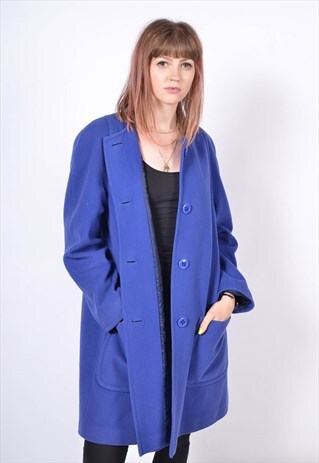 VINTAGE 80'S LONG LENGTH WOOL JACKET BLUE