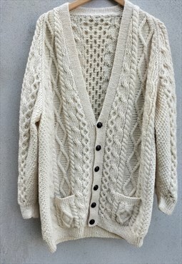 Vintage Irish Pure Wool Knitted Cream Cardigan