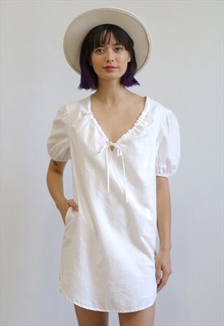 ARLENE LOUNGEWEAR LINEN DRESS - WHITE