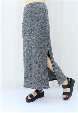 Y2K Vintage Grey Wool Maxi Skirt (Size M-L)