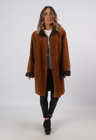 SHEEPSKIN SUEDE SHEARLING COAT LEATHER JACKET UK 16 (A8BJ)