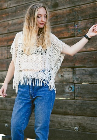 VINTAGE 80S FRINGED FESTIVAL LACE TOP