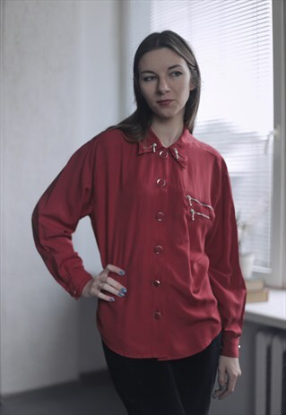 VINTAGE 80'S CHERRY RED ZIP DETAILS SHIRT