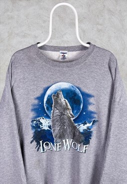 Vintage Grey Wolf Sweatshirt Oversized 2XL Jerzees