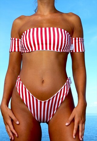 RED AND WHITE STRIPE PEAKINI BOOB TUBE
