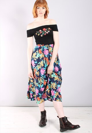 VINTAGE 80S FLORAL PATTERNED MIDI SKIRT