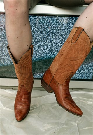 VINTAGE LEATHER SUEDE COWBOY BOOTS