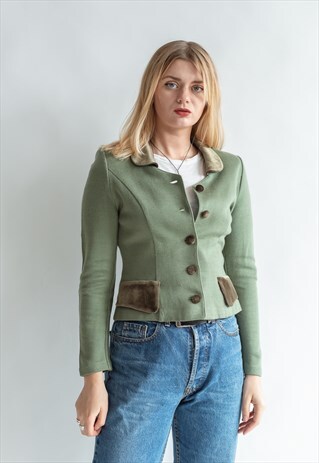 VINTAGE FUNKY 80S CROP JACKET WITH VELVET DETAILS