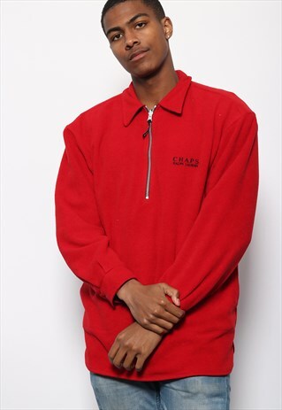 VINTAGE RALPH LAUREN CHAPS 1/4 ZIP LOGO FLEECE RED