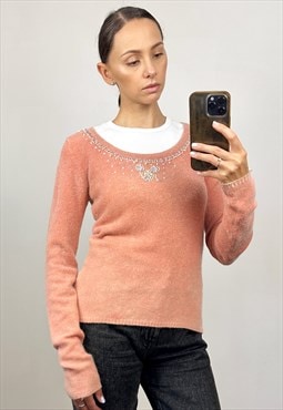 Vintage  Angora Embellished Sweater , Wool Beaded Jumper