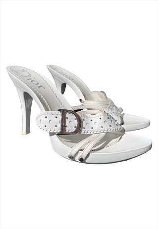 Dior Heels Sandals 38 / 5 Mules White D Buckle Logo Vintage