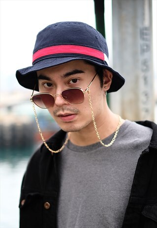 HEXAGON SUNGLASSES WITH CHAIN EYEWEAR - GOLD