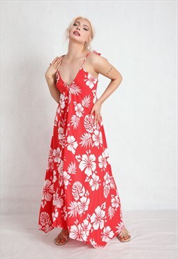 Red Floral Strappy Maxi Dress