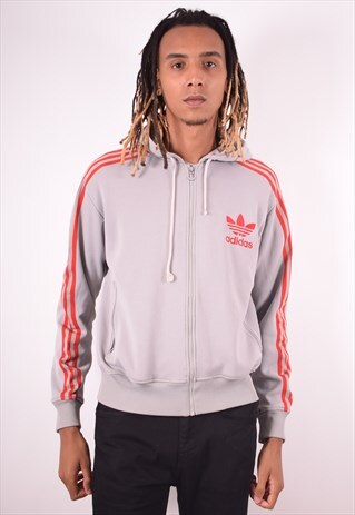 ADIDAS MENS VINTAGE HOODIE JACKET LARGE GREY 90S