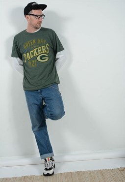 Vintage 90s  NFL T-shirt Green US Sports Print Unisex Size L