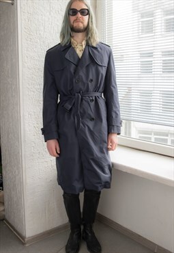 Vintage 70's Navy Blue Double Breasted Trench Style Coat