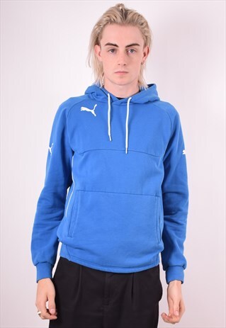 PUMA MENS VINTAGE HOODIE JUMPER SMALL BLUE 90S