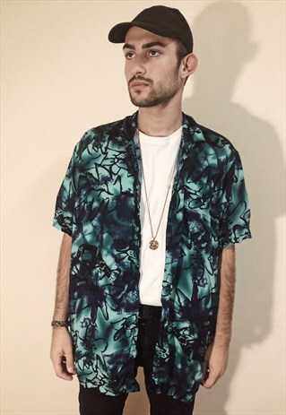90S VINTAGE TIE DYE BLACK/GREEN SHIRT