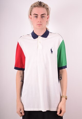 POLO RALPH LAUREN MENS VINTAGE POLO SHIRT LARGE WHITE 90S