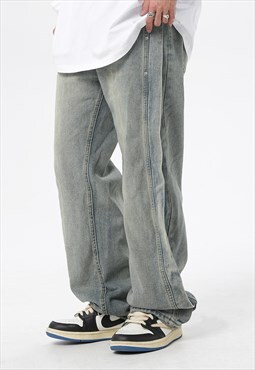 Blue Washed Wide Leg Denim jeans pants trousers Y2k